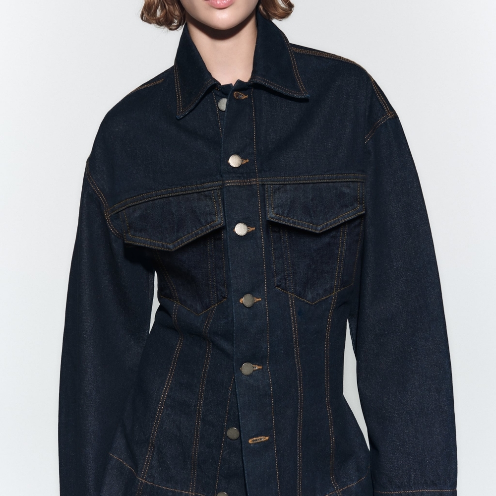 Zara Denim Jacket With TOPSTITCHING- blue Size M BNWT